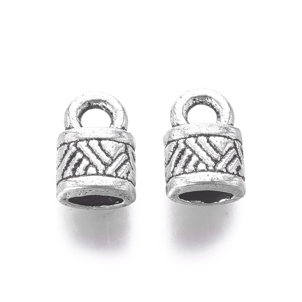 10 Endkappen aus Metall tibetischer Stil antik silberfarben 10 mm lang 6,5 mm breit