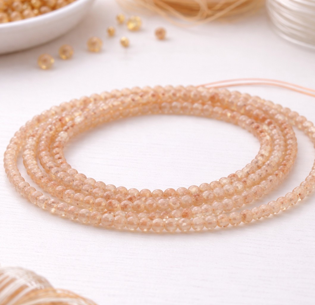 Citrin Perlenstrang 3 mm (ca. 38 cm Länge) -  Natursteinperlen zur Schmuckherstellung