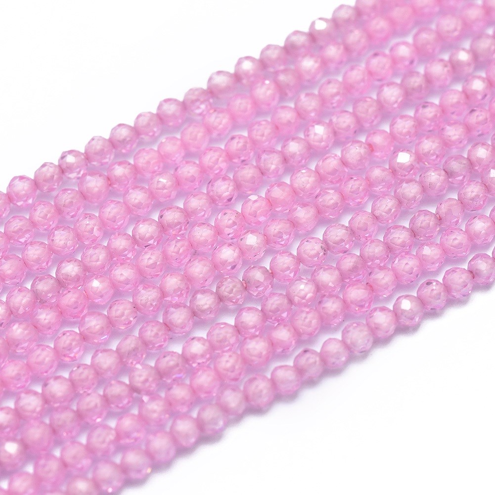 Zirkonia Perlenstrang 2 mm rosa facettiert (ca. 160 Perlen / ca 39 cm Länge)
