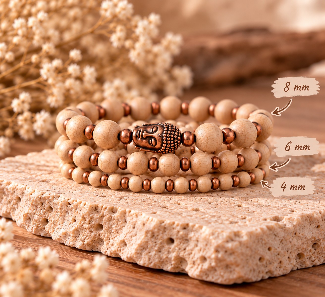 ACHTSAMKEIT - DIY Armband Bastelset mit Holzperlen und Buddhaperle