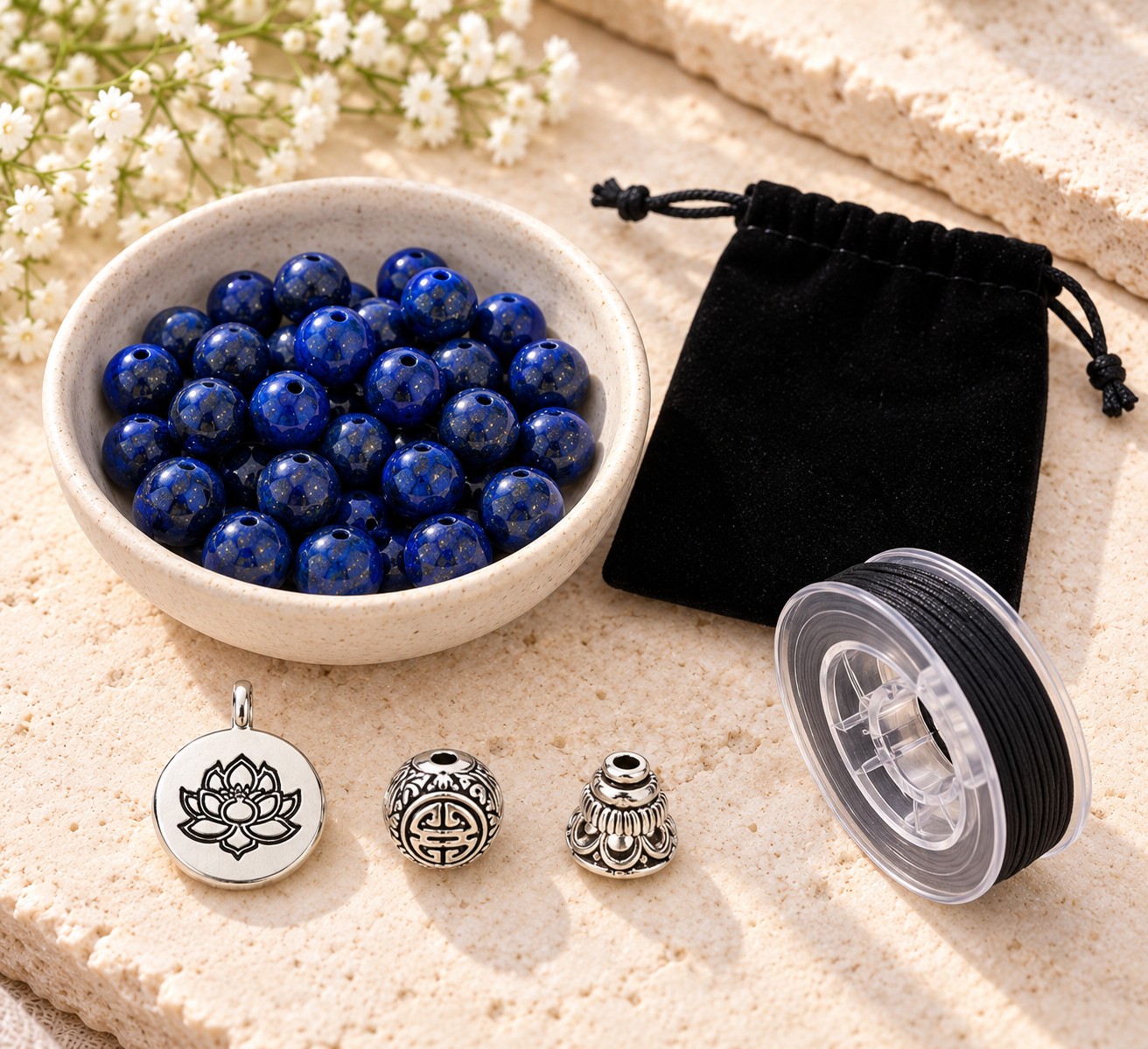 DIY Schmuck Bastelset mit Lapislazuli Perlen für Lange Kette und Armband mit Lapislazuli Perlen