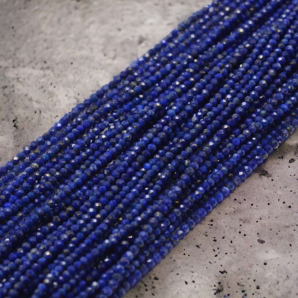 Natürlicher zierlicher facettierter Lapislazuli Perlenstrang 2 mm (ca. 197 Perlen / ca. 40 cm Länge)