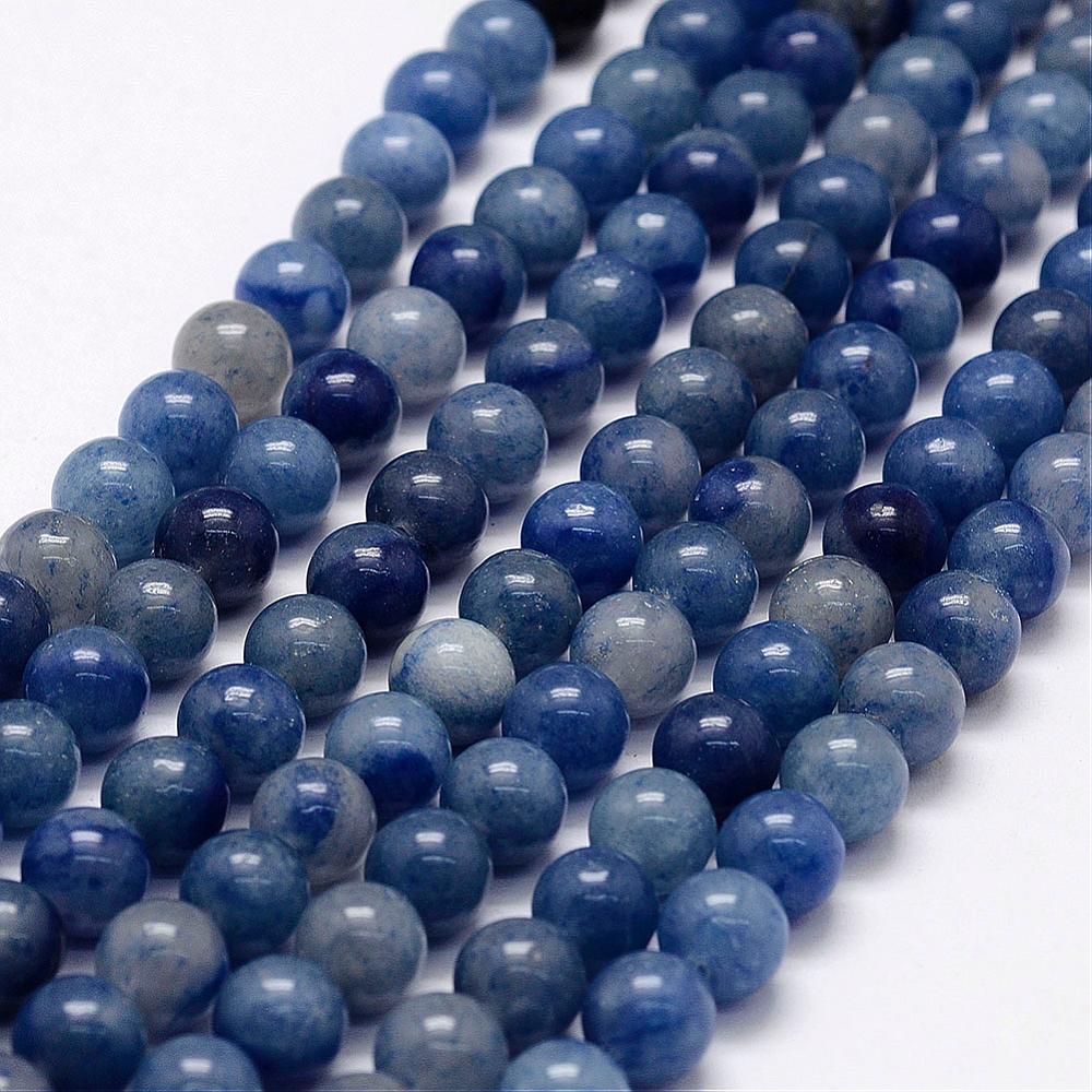 Natürlicher blauer Aventurin Perlenstrang rund glatt 6 - 6,5 mm (ca. 59 Perlen / ca. 37,5 cm Länge)