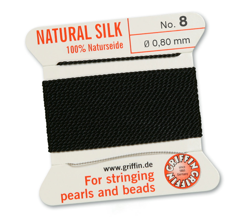 Griffin 100 % Naturseide 2 m mit Nadel No 8 schwarz 0,80 mm