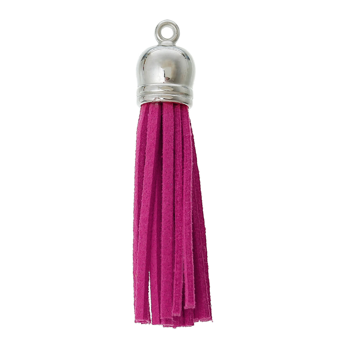 Verloursleder Quaste mit Kappe fuchsia- silberfarben
