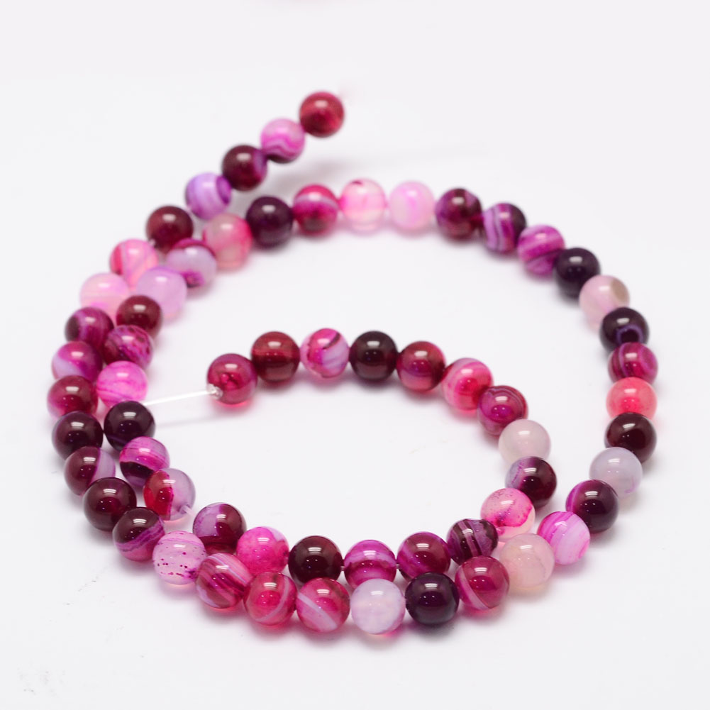 Achat Perlenstrang pinkfarben rund glatt glänzend gefärbt 6 - 6,5 mm (ca. 62 Perlen / ca. 38 cm Läng