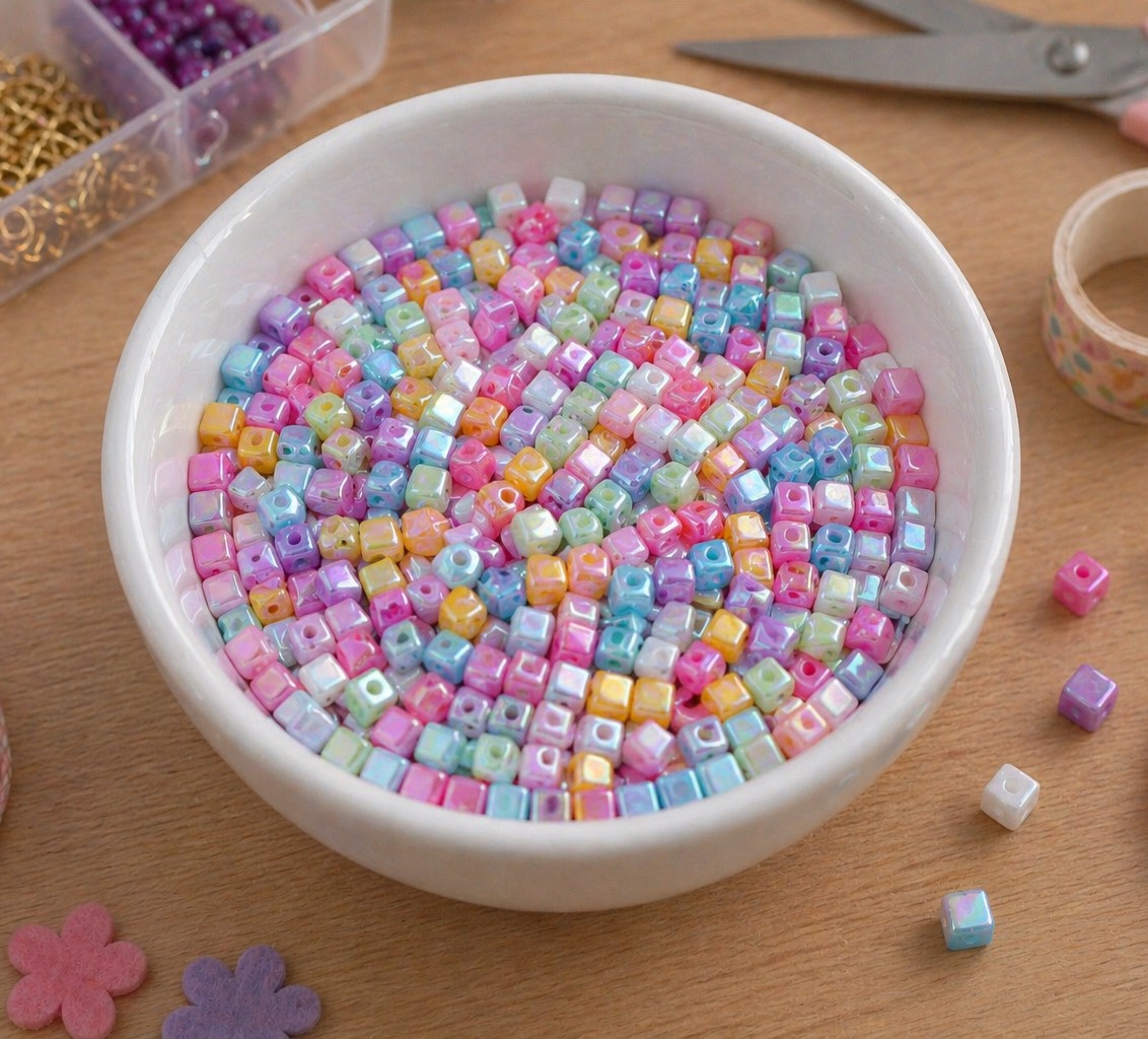 30 Gramm bunte Würfelperlen - Pastell Acrylperlen Perlenmischung Farbmix für kreative DIY-Schmuckprojekte