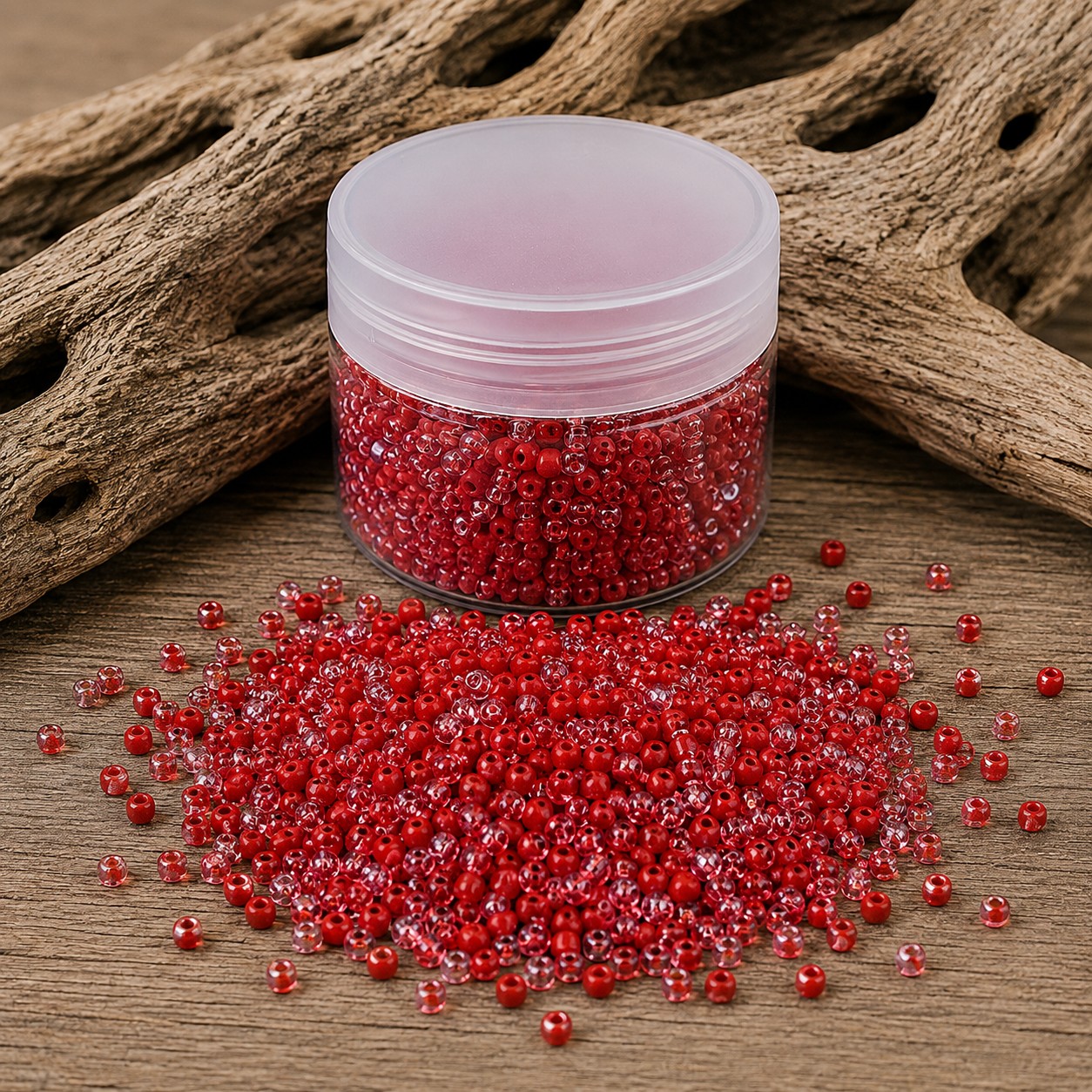 Rote Rocailles Perlen in Vorratsdose - 3,5-5 x 2,5-4,5 mm (ca. 120 Gramm) - perfekt für kreative Bastelprojekte