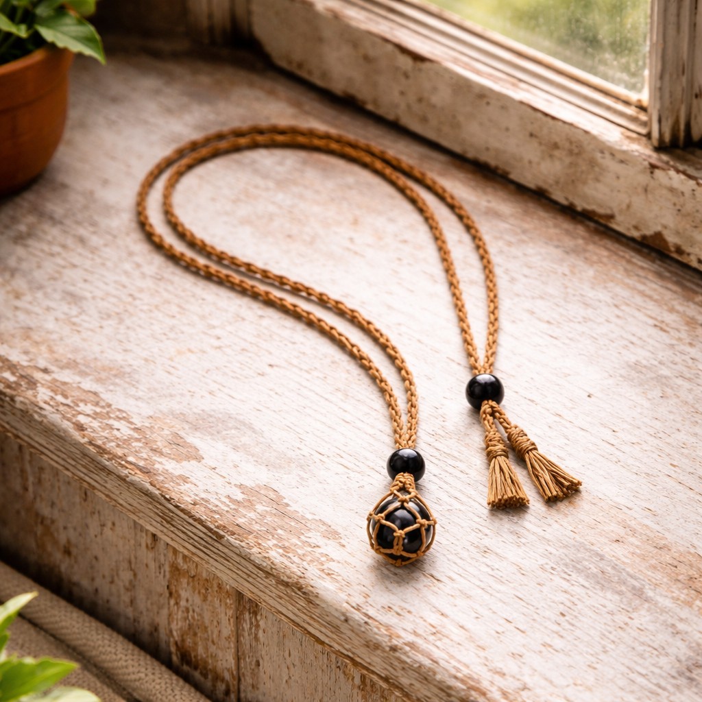 Handgefertigte Obsidian Makramee Kette - dein Stein für Schutz, Klarheit & innere Stärke