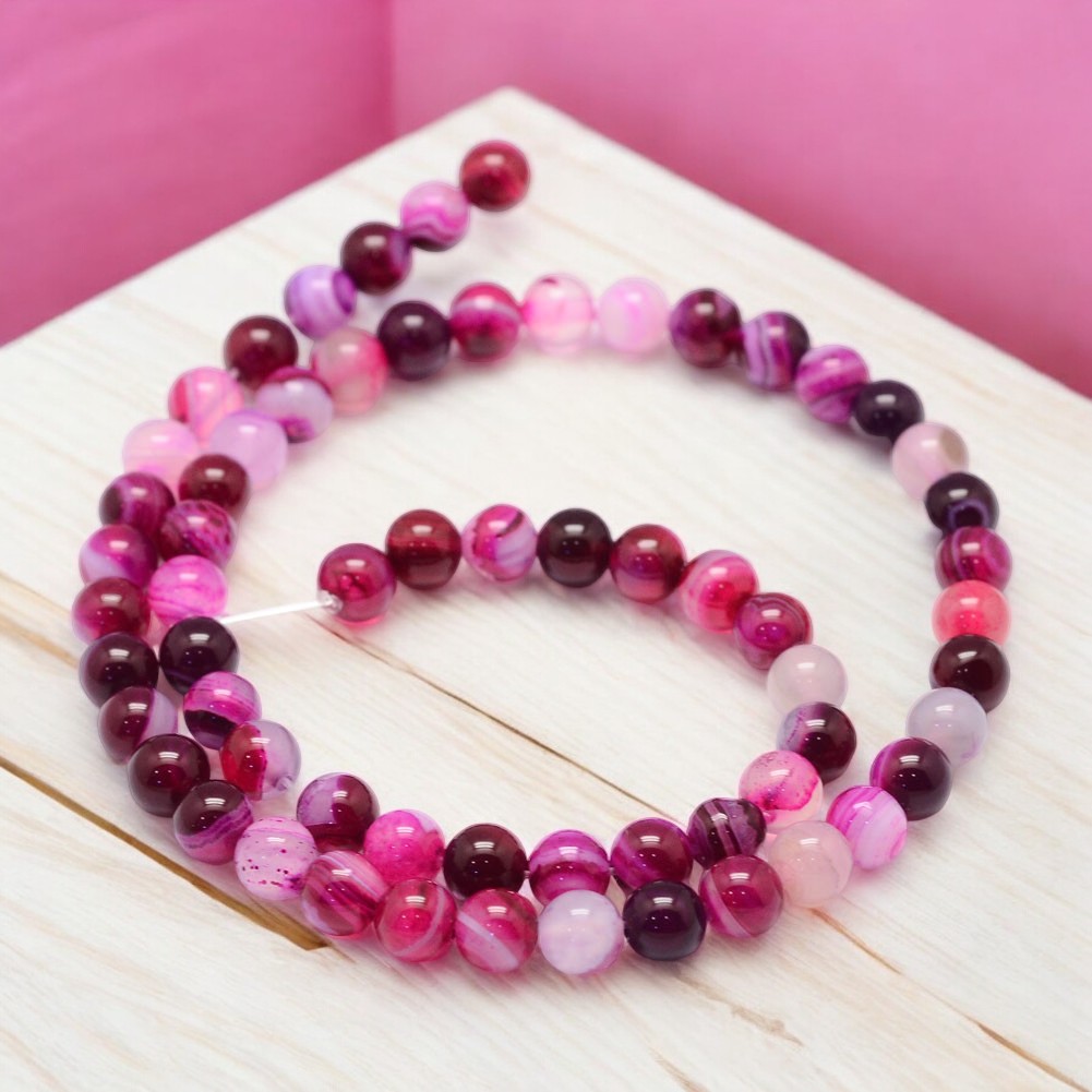 Achat Perlenstrang pinkfarben rund glatt glänzend gefärbt 6 - 6,5 mm (ca. 62 Perlen / ca. 38 cm Läng