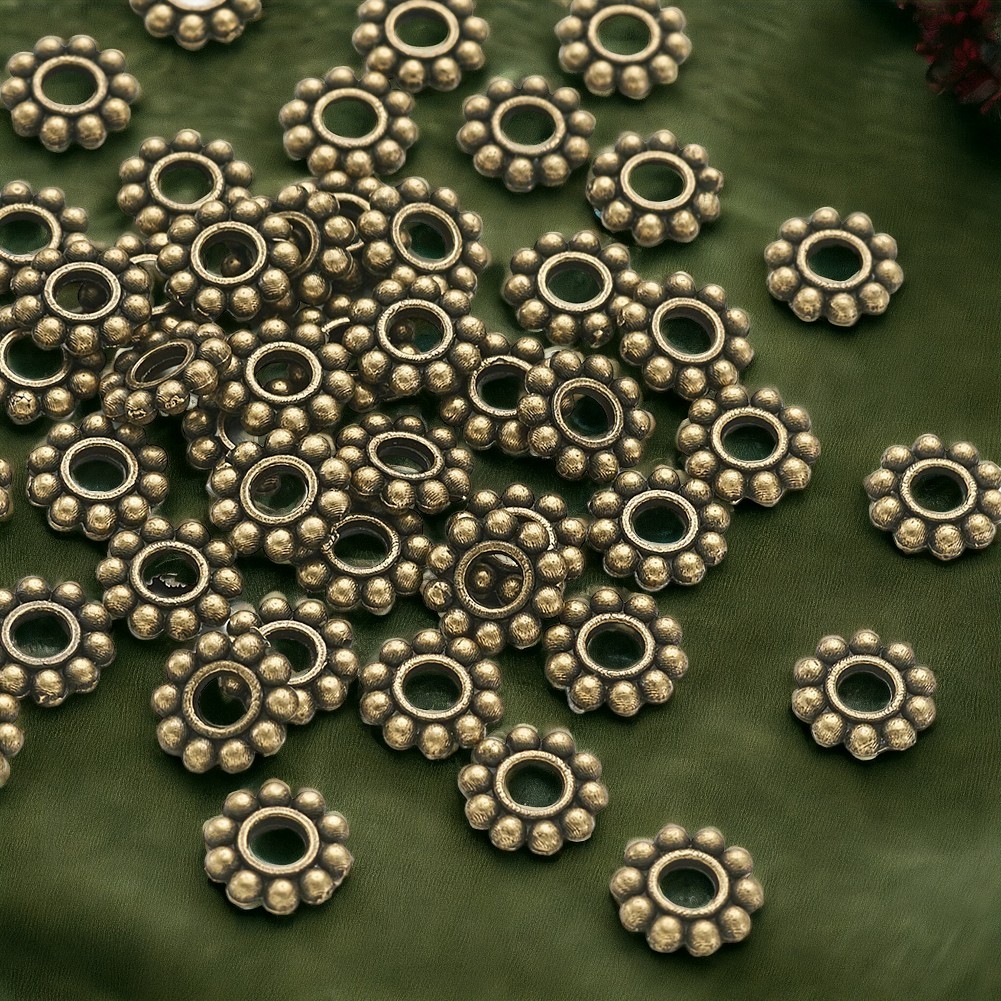 20 Zwischenperlen Spacer Blume antik bronzefarben 6,5 x 1,5 mm
