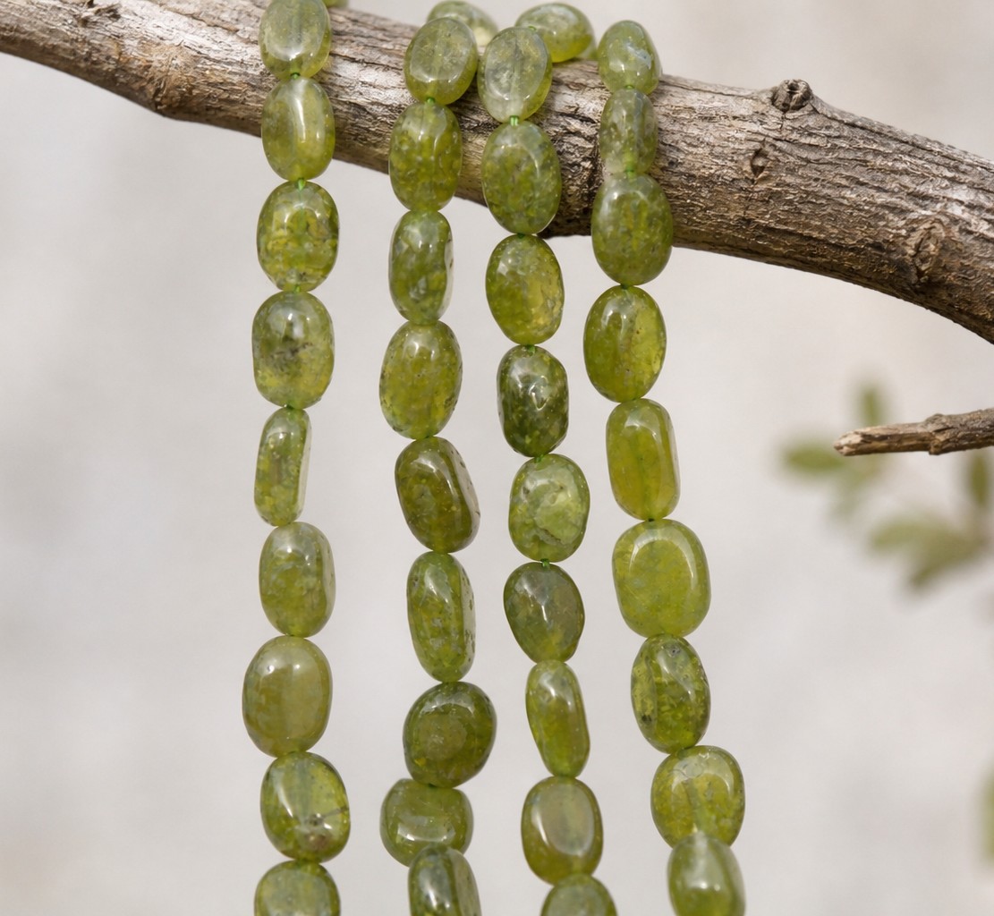 Peridot Perlenstrang 7 - 9 x 4,5 - 5,5 mm unregelmäßige ovale Perlen (ca. 30 cm Länge)