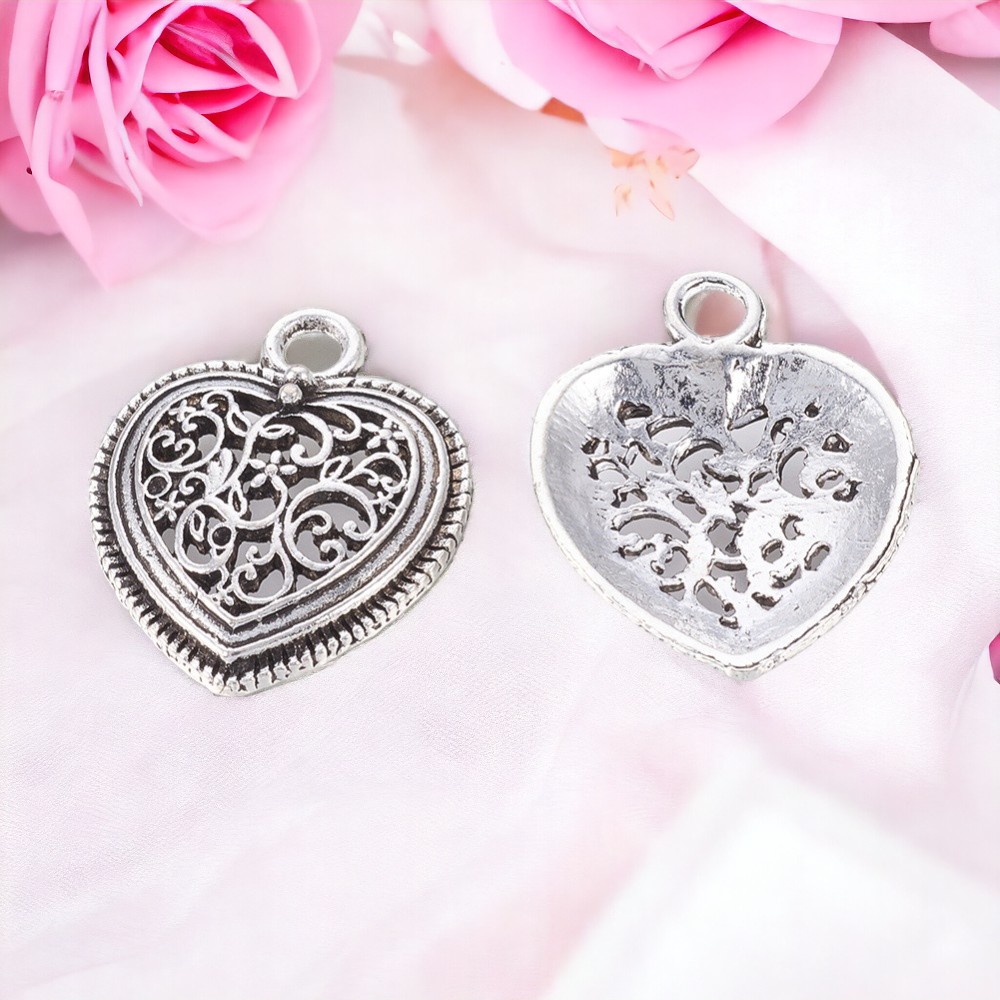 Herz Anhänger Charm Charms antik silberfarben 30 x 24,5 x 4,5 mm