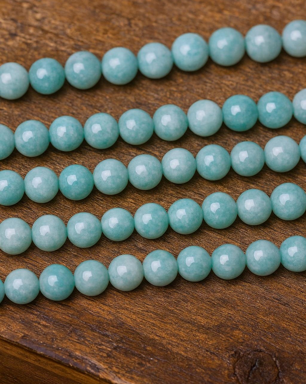 Natürlicher kurzer Amazonit Perlenstrang 8 - 8,2 mm rund glatt glänzend (ca. 24 Perlen / ca. 18,5 cm