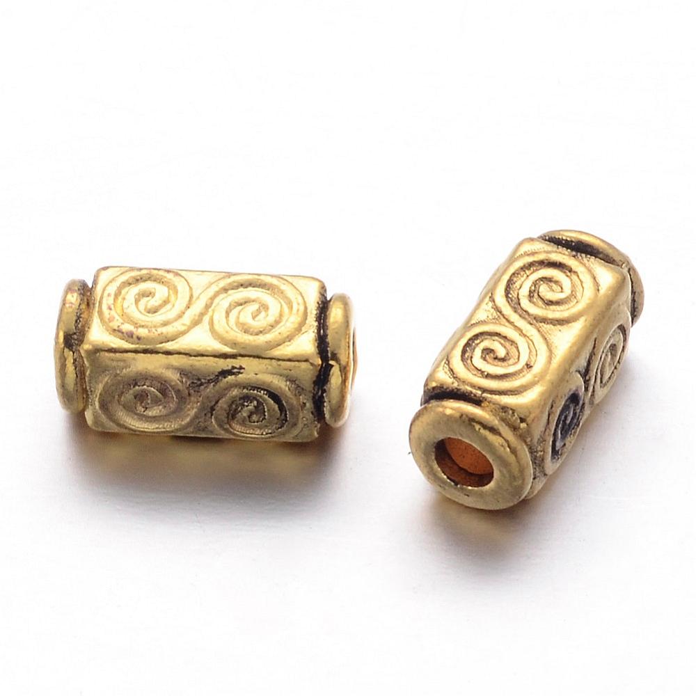 20 tibetische Metallperlen Spacer 5 mm Durchmesser 10,5 mm Länge antik goldfarben