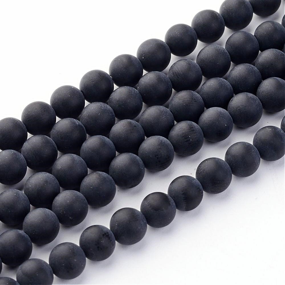 Natürlicher gefrosteter matter Achatperlenstrang schwarz Klasse A 6 mm (ca. 62 Perlen / ca. 38 cm Lä