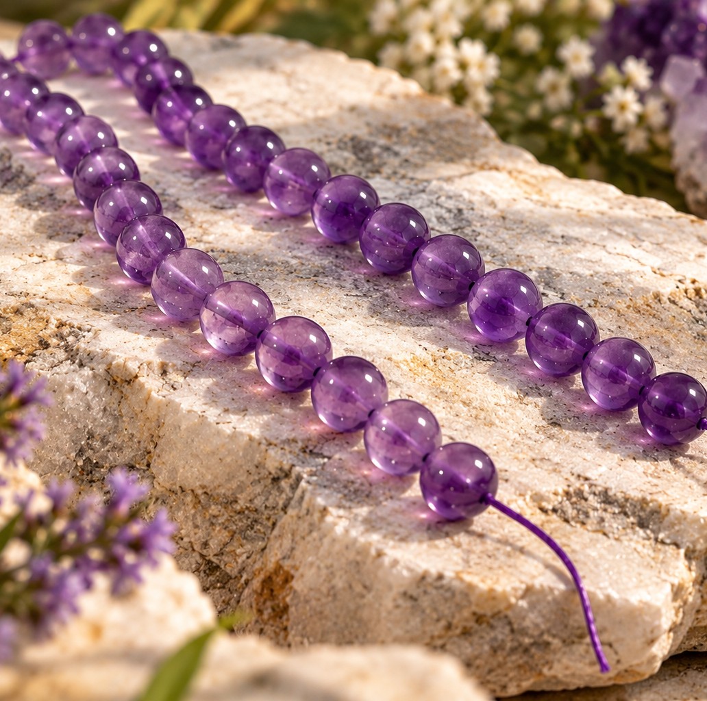Amethyst Perlenstrang 6,5 - 6,8 mm unregelmäßige Perlen (ca. 33 cm Länge)