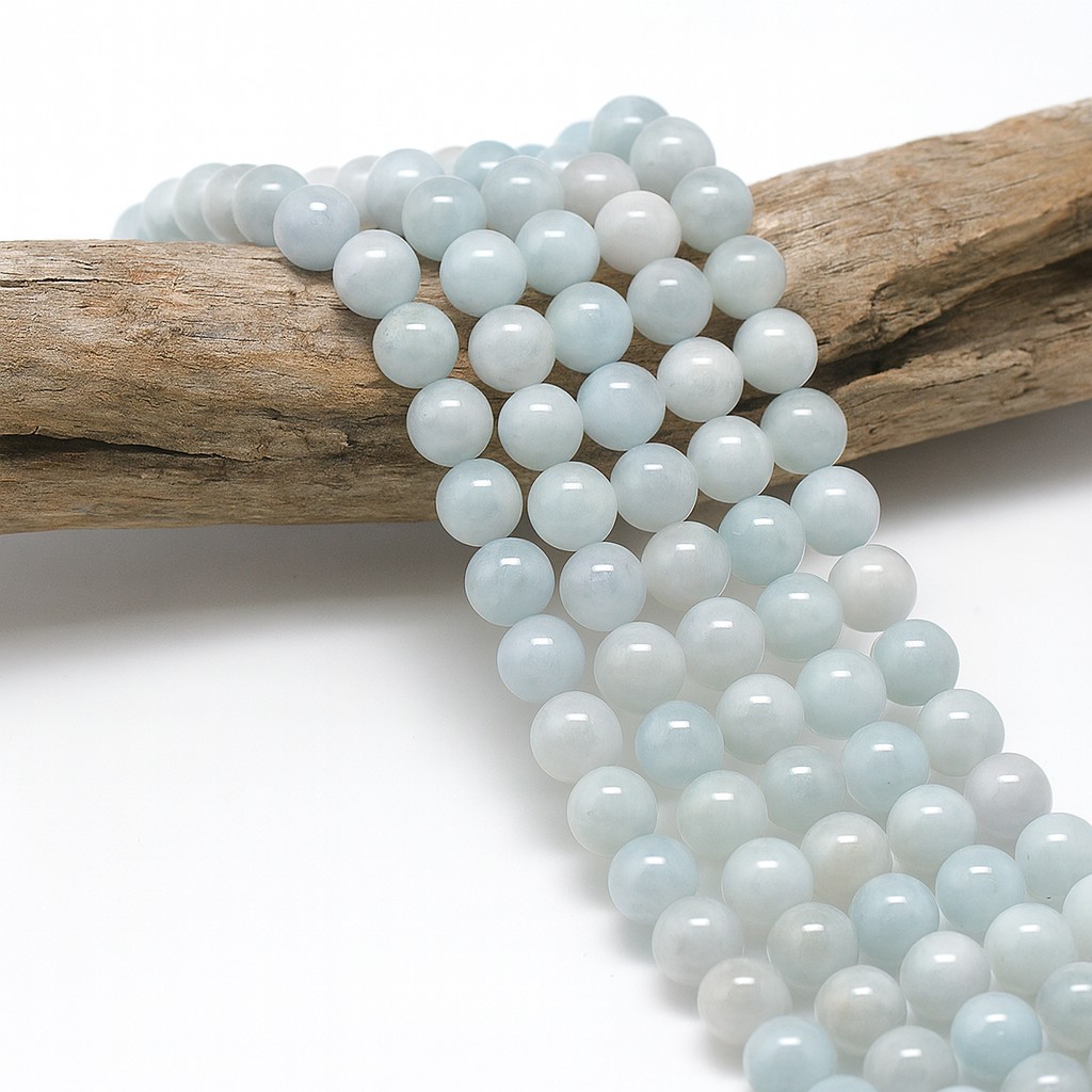 Natürlicher Aquamarin Perlenstrang 6,5 - 6,6 mm rund glatt glänzend (ca. 63 Perlen / ca. 40 cm Länge