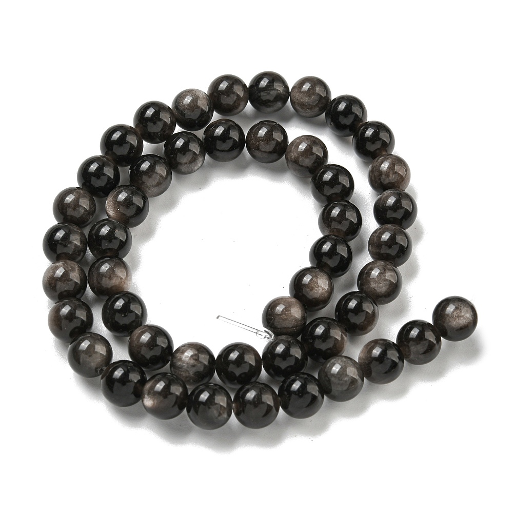Silberschein Obsidian Perlenstrang 8,5 mm (ca. 45 Perlen / ca. 38 cm Länge)