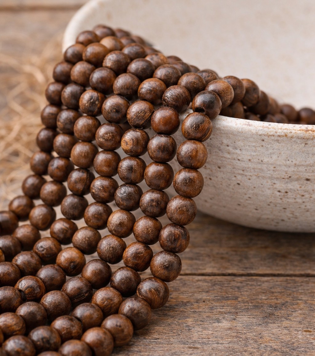 Natürlicher ungefärbter Padouk Holzperlenstrang rund 6,5 mm (ca. 63 Perlen / ca. 40 cm Länge)