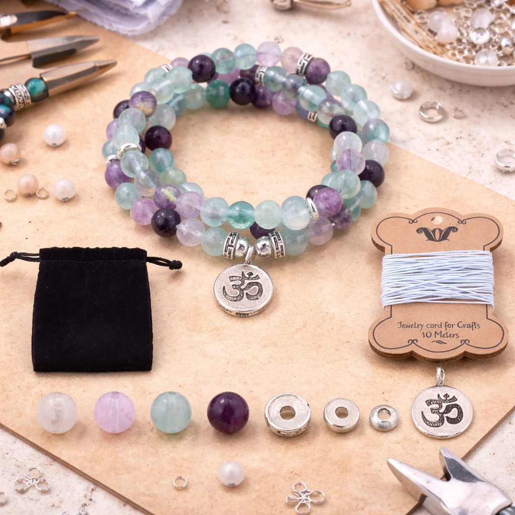 Bastelset lange Fluorit Perlenkette mit 8 mm Fluorit Perlen