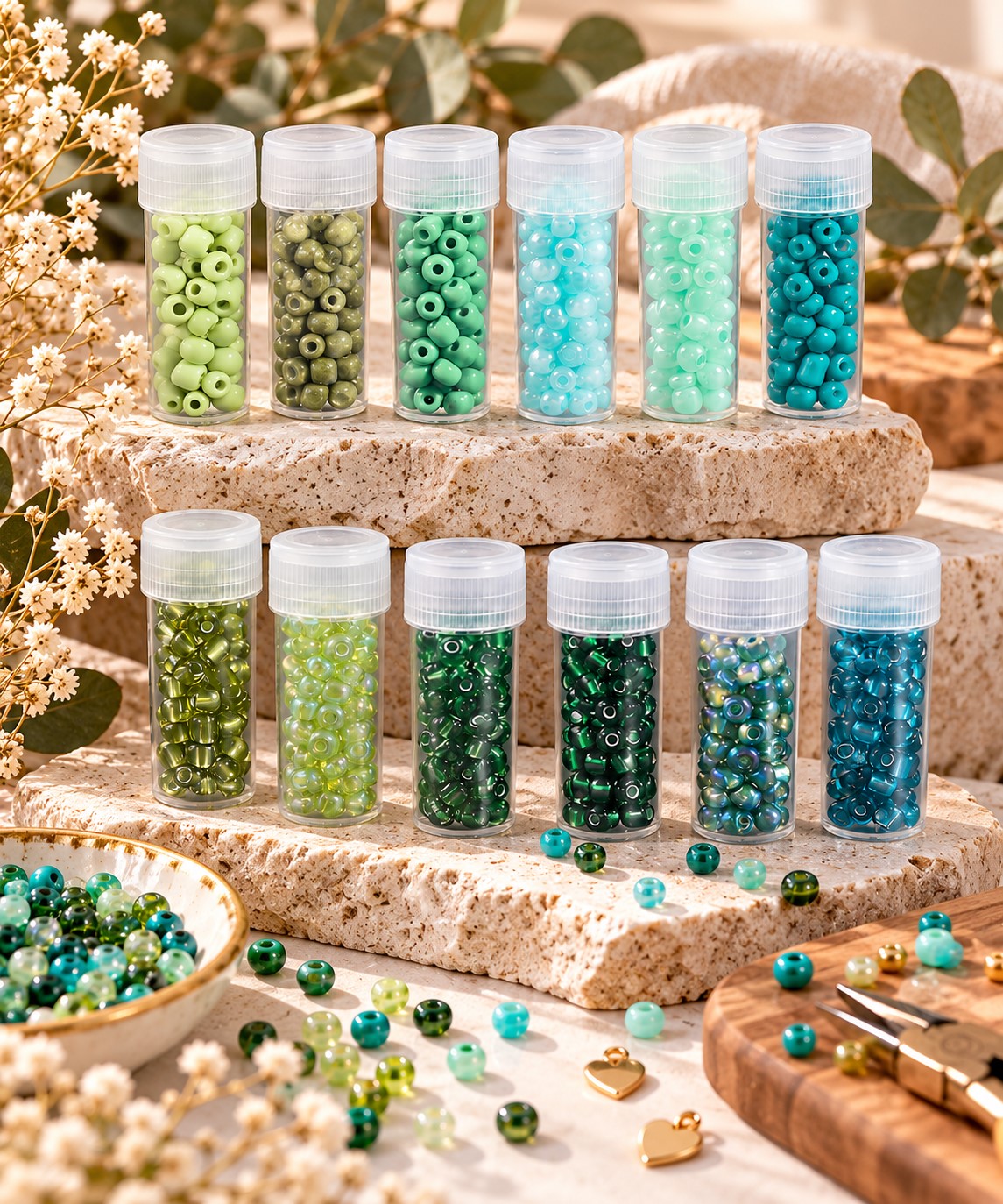 DIY Armband Bastelset - 12 Farben Glas Rocailles & elastisches Band