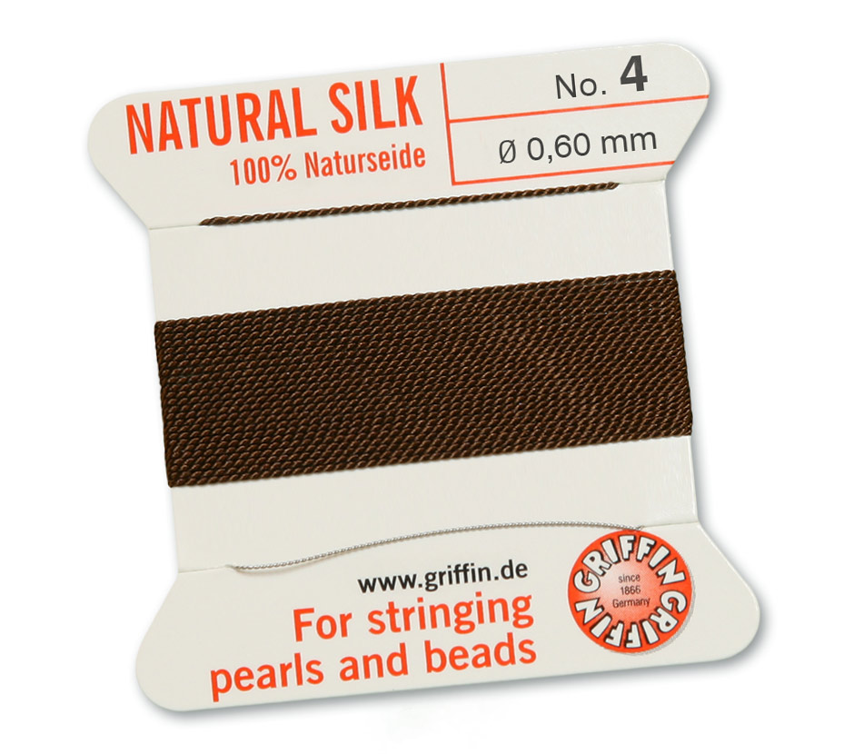 Griffin Perlseide 100 % Naturseide 2 m 1 Nadel No 3 braun