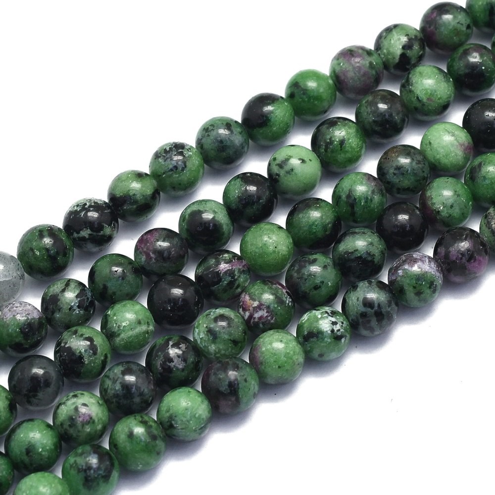 Ruby in Zoisite Perlenstrang 8 - 8,5 mm rund glatt glänzend (ca. 45 Perlen / ca. 38 cm Länge)