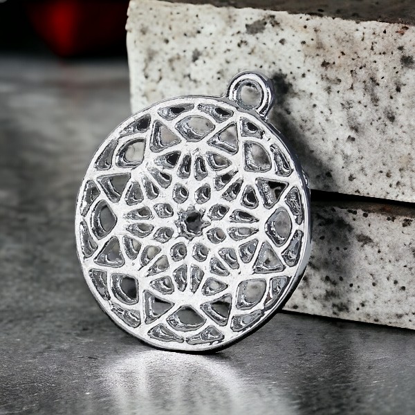 1 Buddhist Mandala Charm Anhänger silberfarben