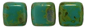 30 hochwertige tschechische Glasperlen 6 x 6 mm doppelt gebohrt Persian Turquoise - Picasso