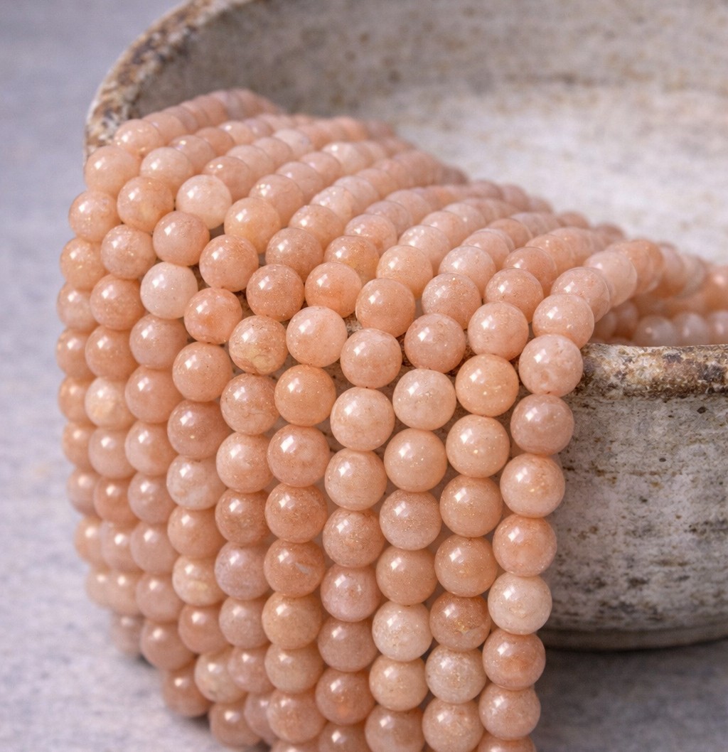 Natürlicher Sonnenstein Perlenstrang rung glatt glänzend 6,3 - 6,5 mm (ca. 62 Perlen / ca. 39,5 cm L