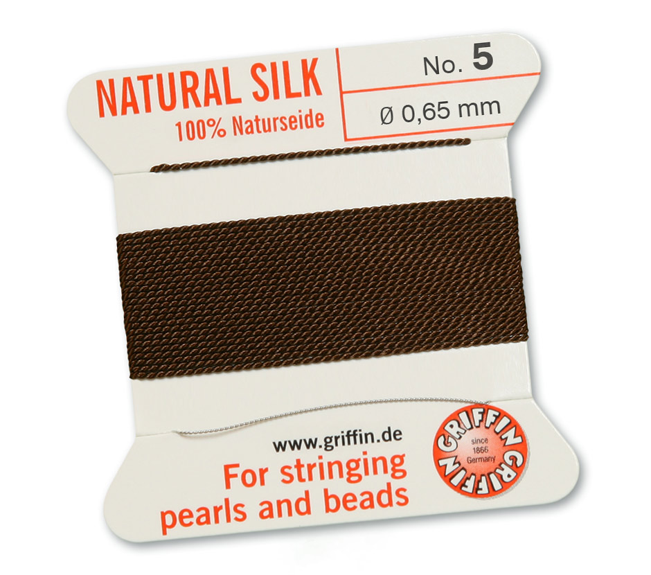 Griffin Perlseide 100 % Naturseide 2 m 1 Nadel No 5 braun