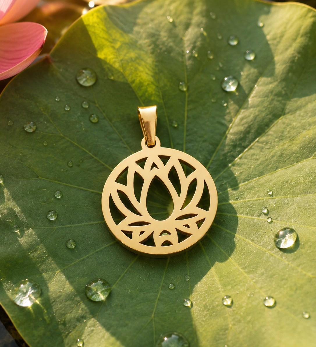 Edelstahl Anhänger Lotusblume Charm 19-20 x 16-17 x 1,5 mm goldfarben mit Anhängerschlaufe