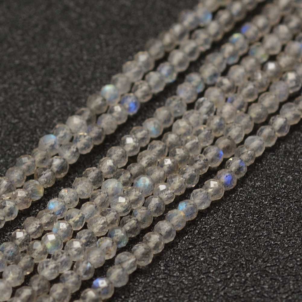 Natürlicher Labradorit Perlenstrang 2 - 2,4  mm facettiert (ca. 150 Perlen / ca. 40 cm Länge)