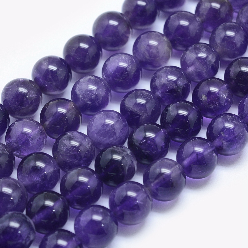 Amethyst Perlenstrang 6 - 6,7 mm rund glatt glänzend (ca. 62 Perlen / ca. 39 cm Länge)