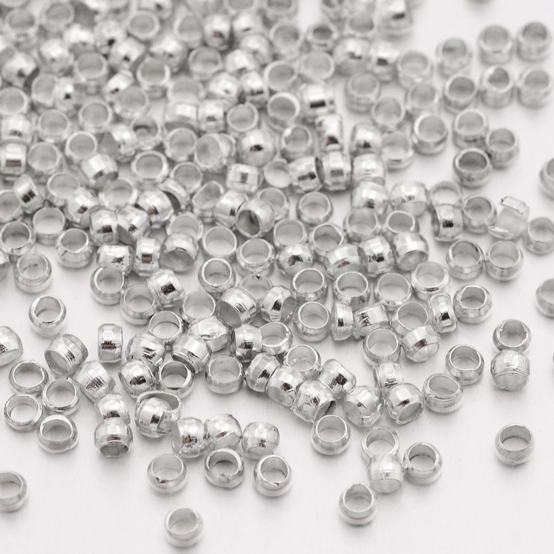 100 Messing Quetschperlen silberfarben 2 x 2 mm