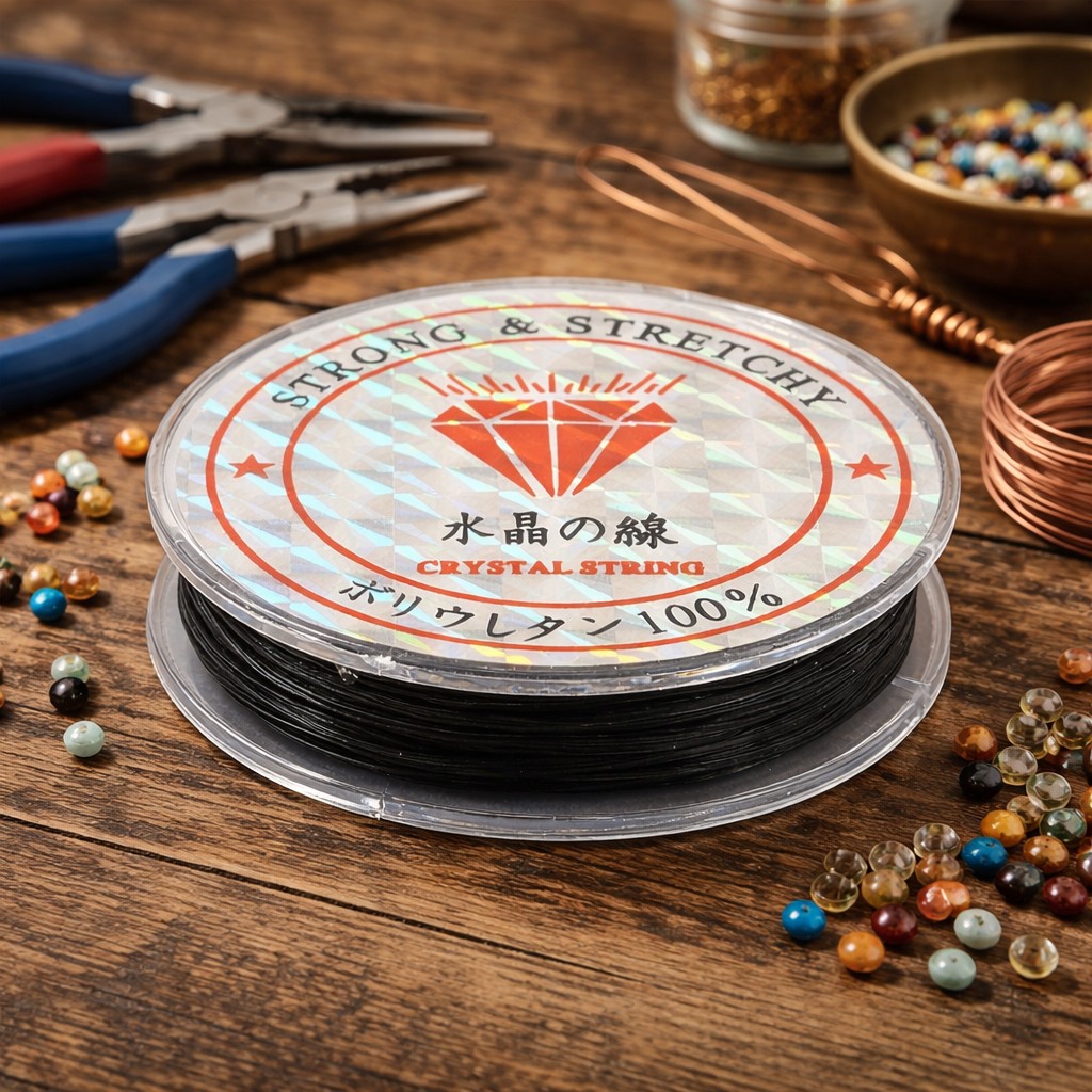 Elastische Schnur schwarz 0,8 mm - 10 m Rolle / stark & dehnbar für Schmuck und DIY