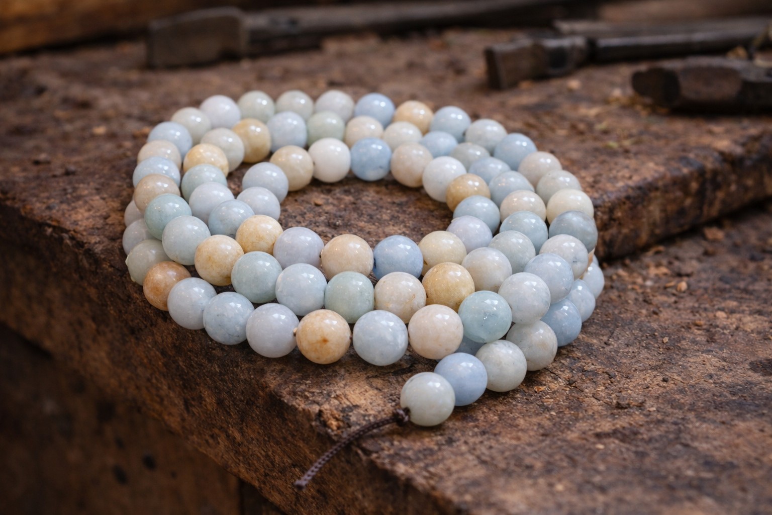 Natürlicher Aquamarin Perlenstrang 8 - 8,5 mm rund glatt glänzend (ca. 47 Perlen / ca. 37 cm Länge)