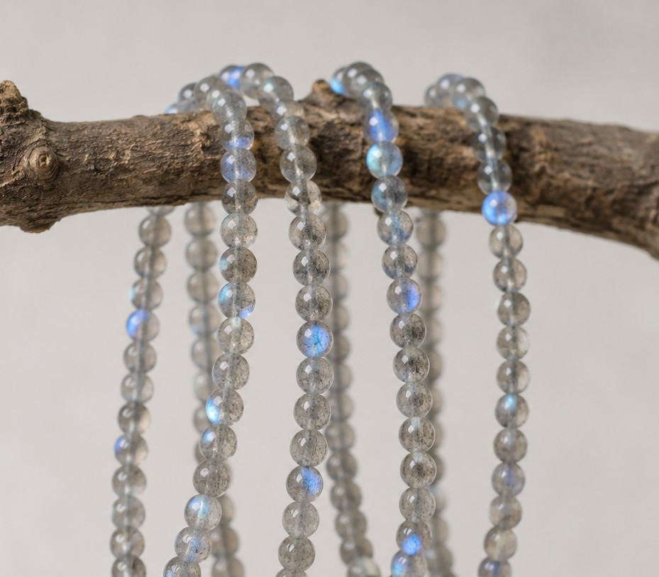 Labradorit Perlenstrang 3 mm (ca. 32 cm Länge) - natürliche Edelsteinperlen mit blauem Schimmer für Schmuckdesign & DIY