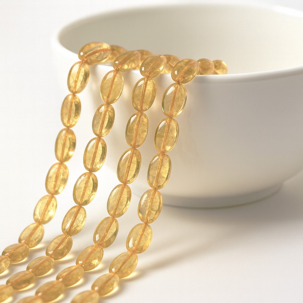 Citrin Perlenstrang 8-9 x 6 x 4 cm unregelmäßige ovale Perlen (ca. 34 cm Länge)