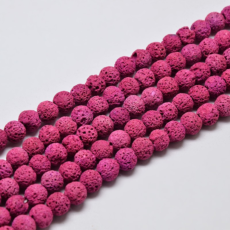 Lava Perlenstrang gefärbt 6 mm pink (ca. 62 Perlen / ca. 37 cm Länge)