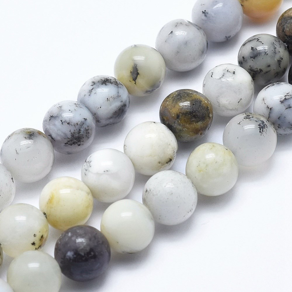Natürlicher weißer Afrikanischer Opal Perlenstrang rund glatt glänzend 8,5 - 8,6 mm (ca.46 Perlen / 