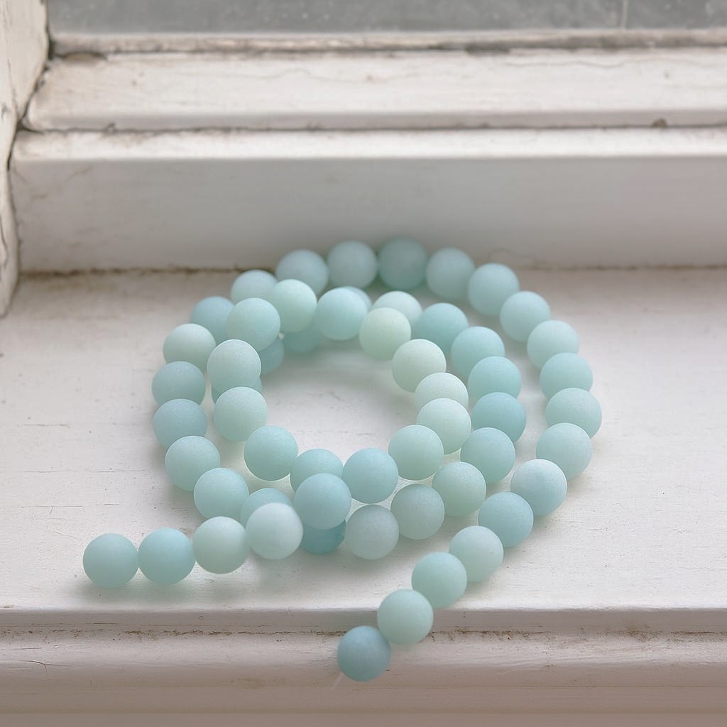 Natürlicher Amazonit Perlenstrang matt gefrostet rund 8 mm (ca. 46 Perlen / ca. 40 cm Länge)