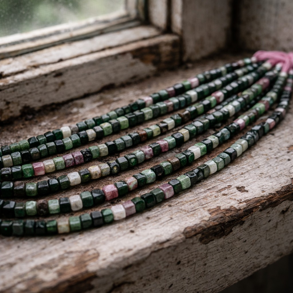 Ruby in Zoisite Perlenstrang 2,5 x 2,5 x 2,5 mm Würfel (ca. 95 Perlen / ca. 38 cm Länge)