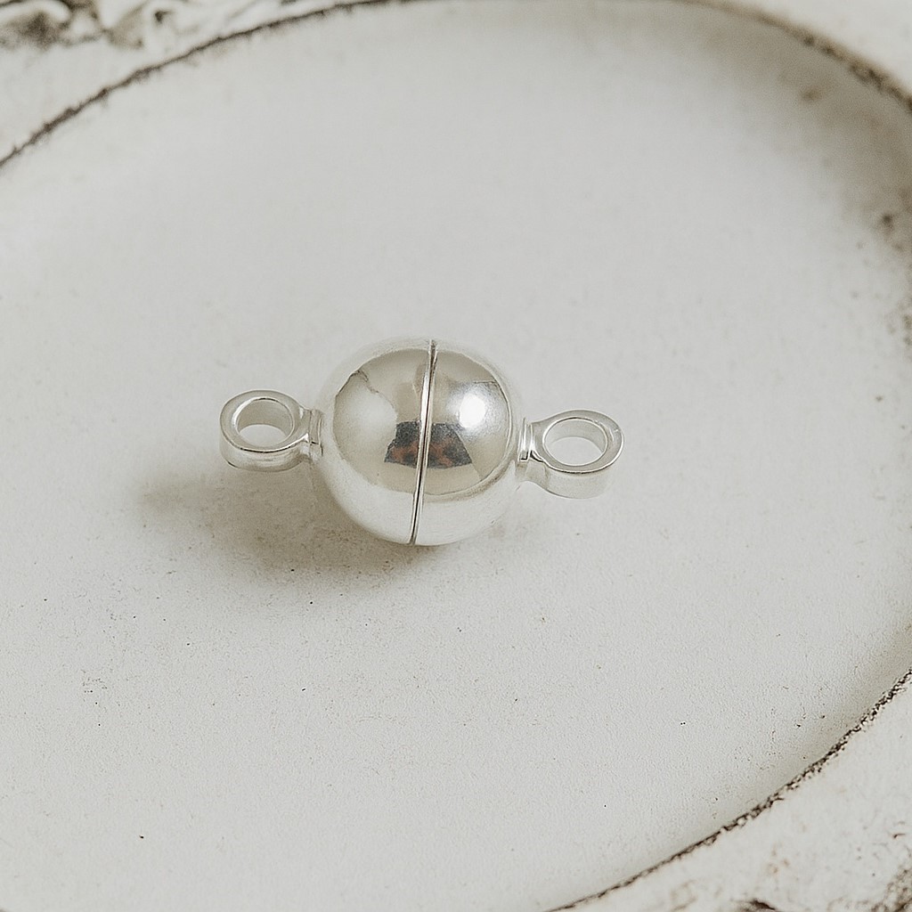 Hochwertiger stabiler Magnetverschluß aus Metall mit 925 Sterlingsilber versilbert 11,5 x 6 mm