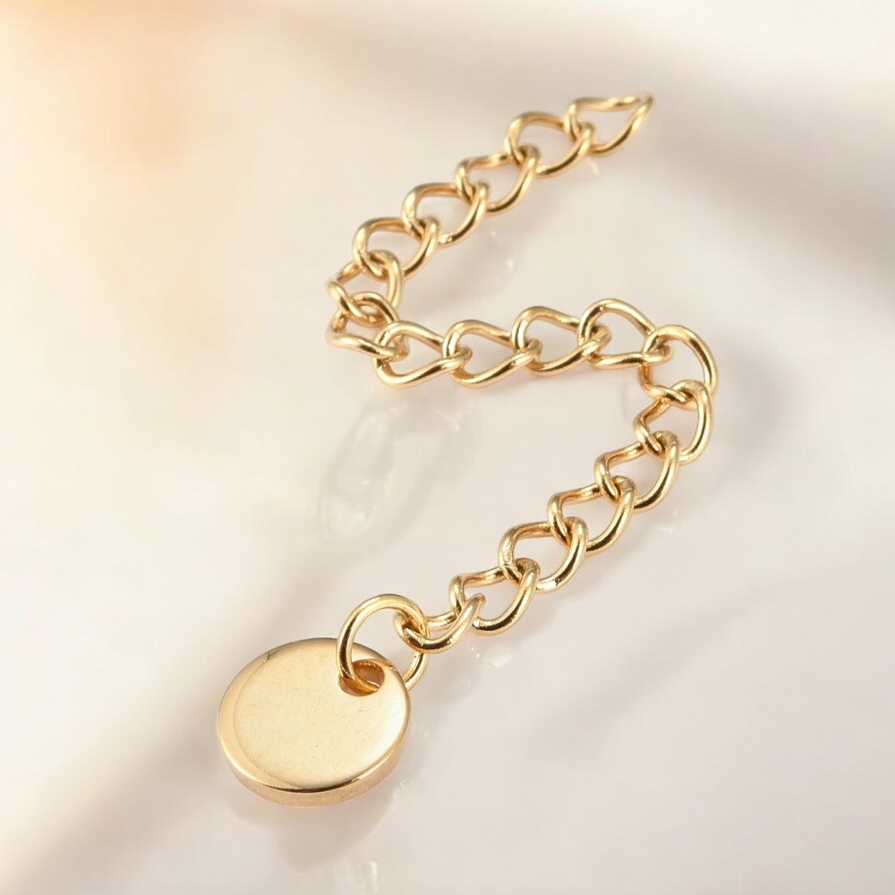 Kettenverlängerung aus Edelstahl goldfarben mit Edelstahl Charm Anhänger ca. 5,8 cm Länge