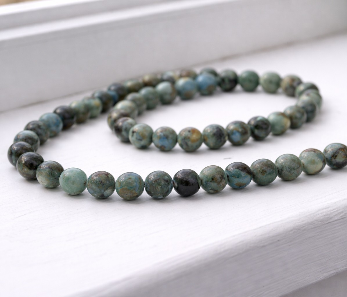 Natürlicher Variscit Perlenstrang 6 - 6,4 mm rund glatt (ca. 64 Perlen / ca. 40 cm Länge)