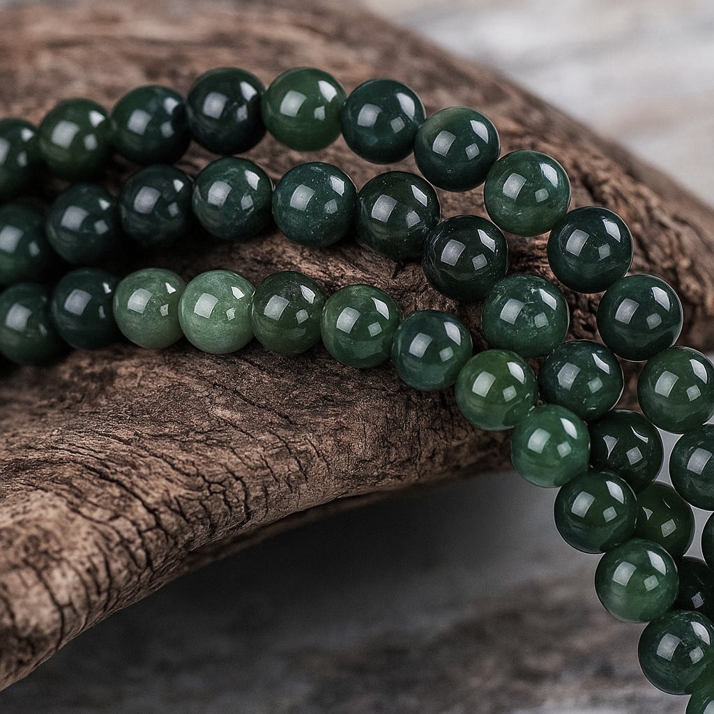 Natürlicher Moosachat Perlenstrang rund glatt 6 mm (ca. 59 Perlen / ca. 39 cm Länge)