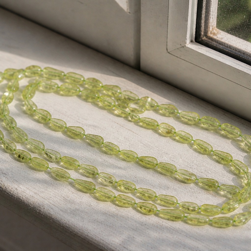 Peridot Perlenstrang 6 - 9 x 3 - 5 x 2,6 mm unregelmäßige Tränen (ca. 36 cm Länge) - zartgrüne tropfenförmige Edelsteinperlen