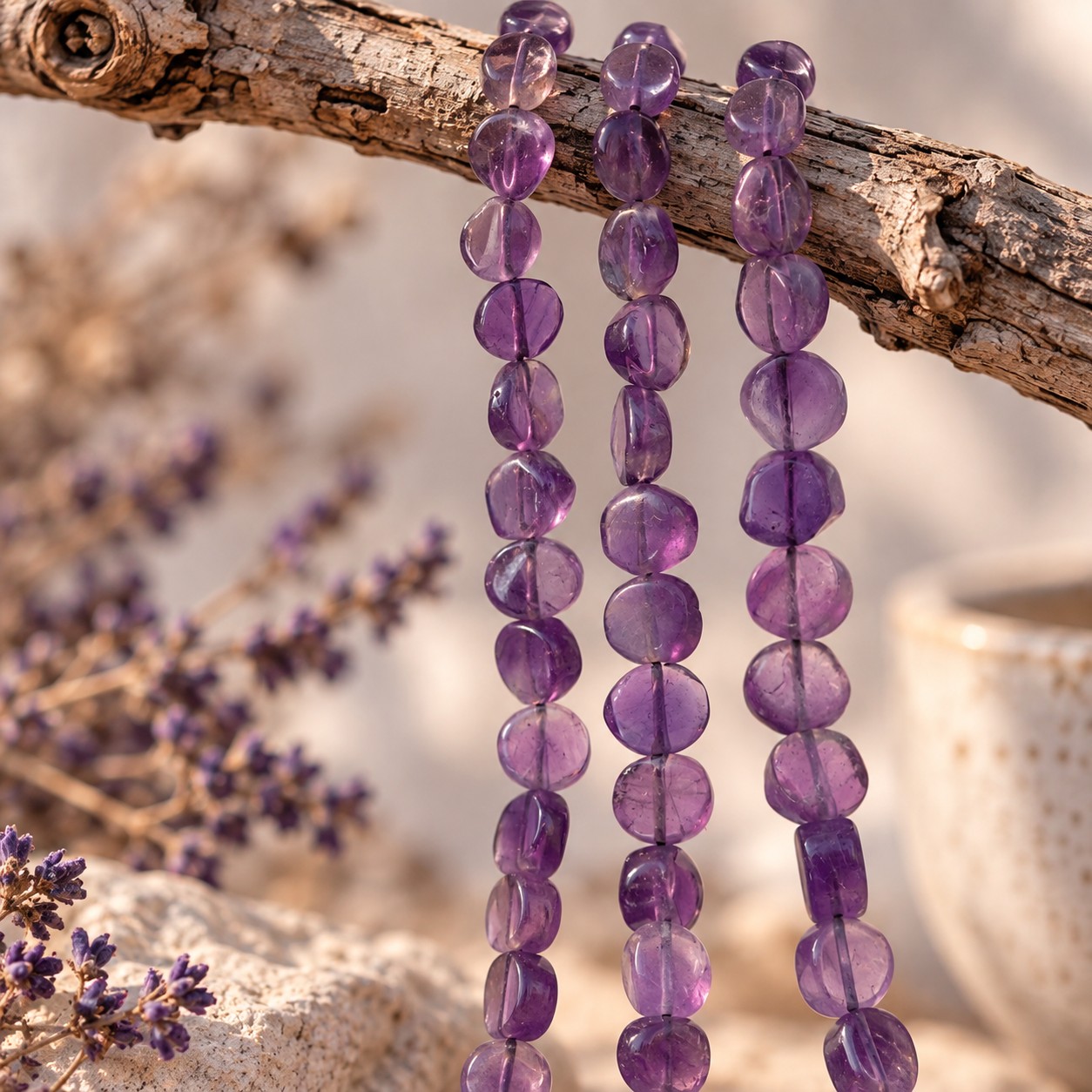 Amethyst Perlenstrang unregelmäßige flache Perlen 6 - 6,5 mm x 3 - 3,5 mm (ca. 32 cm Länge)